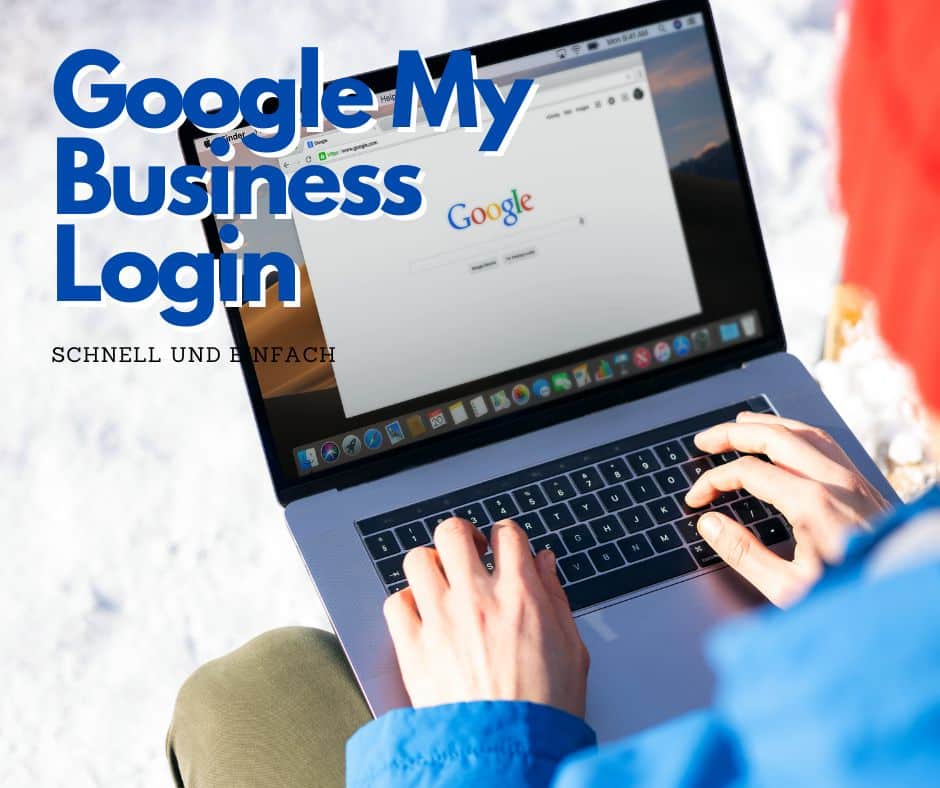 Person, die draußen in einer schneebedeckten Umgebung einen Laptop benutzt und auf die Seite „Login bei Google My Business“ zugreift. Google My Business Login