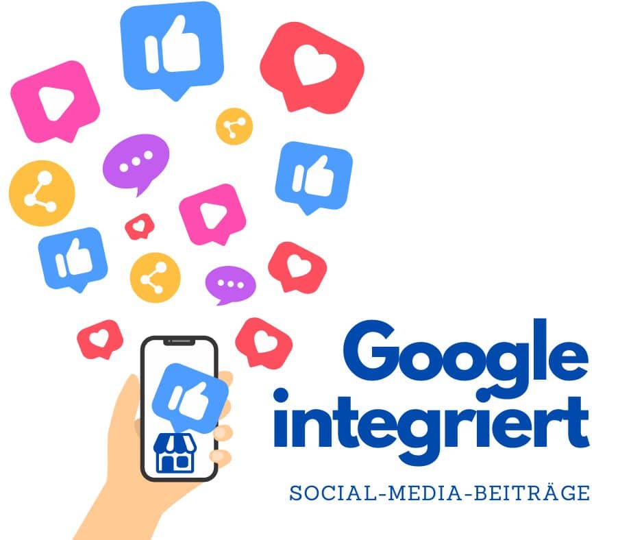 Google integriert Social-Media-Beiträge teils automatisch -Eine Grafik, die Social-Media-Verknüpfungen darstellt, mit Text, die die Integration von Social-Media-Beiträgen in Google-Dienste anzeigt